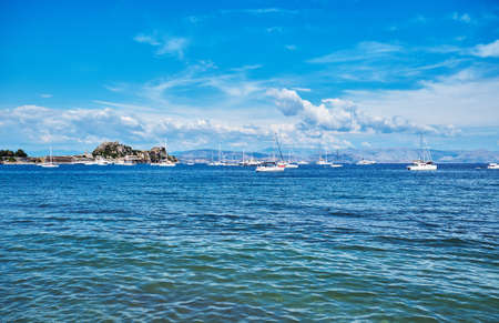 View of the sea and The Old Fortress of Corfuの写真素材
