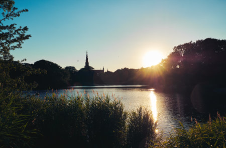 Park and The Church of Our Savior in Copenhagenの写真素材