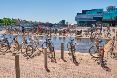 Denmark, Copenhagen - July 2, 2018: bicycle parking near the libraryのeditorial素材