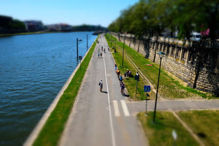 cycle path near the river in Krakowの写真素材