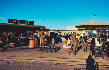 Denmark, Copenhagen - July 1, 2018: Territory for street food in the city
