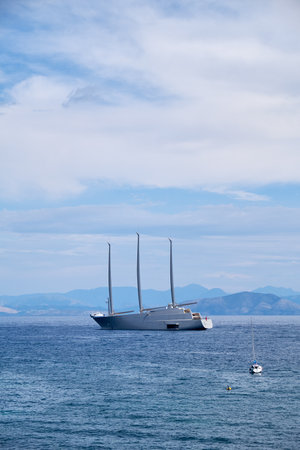 CORFU, GREECE - AUGUST 16, 2018: Sailing yacht A is a launched in 2015. World's Largest Sailing...