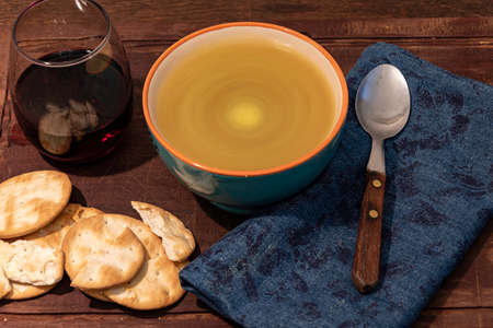 hot vegetable soup, wine and cookies the best to spend the winterの写真素材
