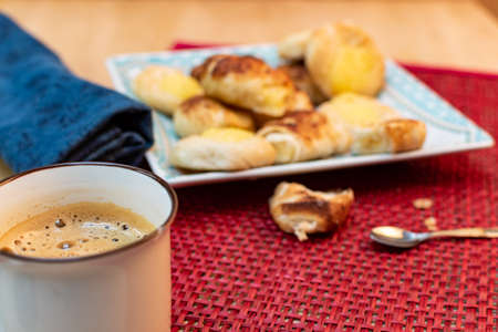 Family breakfast, juice and coffee to start the day with energyの写真素材