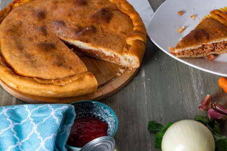 Galician cake, delicious lunch with vegetablesの写真素材