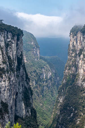 Natural and beautiful national park in Brazil with canyon and natural waterfalls in the mountainsの写真素材
