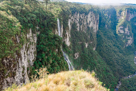 Natural and beautiful national park in Brazil with canyon and natural waterfalls in the mountainsの写真素材