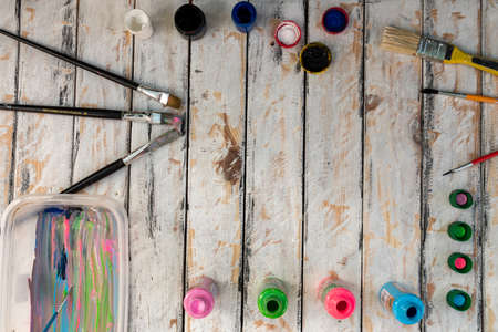 small rustic paintings and pencilsの写真素材