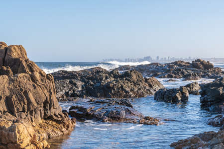 rocks on the oceanic coast of the Atlantic in Uruguay in unforgettable rideの写真素材