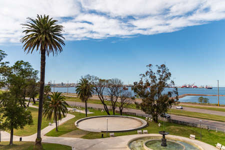 urban park on the coast of Montevideo next to the bayの写真素材