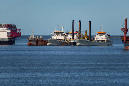 bay in montevideo port with cargo ships