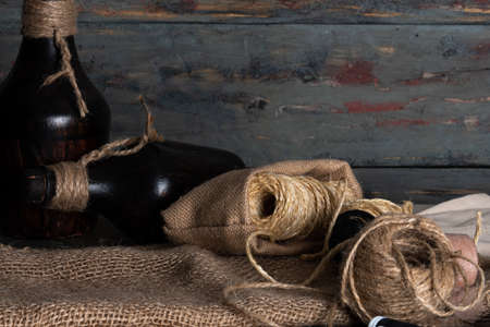 different threads for rustic ornaments in brown tonesの写真素材