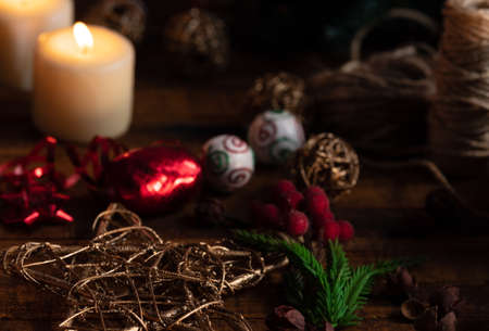 many traditional gifts on christmas eve, handmade packages for the familyの写真素材