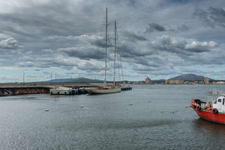 Sailboats moored in the port of Ponta Delgada, Portugal