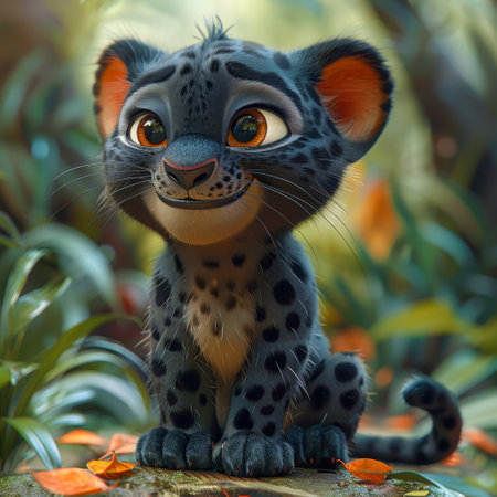 3D rendered Illustration of a Cute Leopard in the Forestの素材