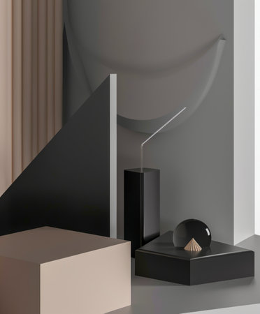 Minimalist abstract scene with geometric shapes. 3D render.の素材