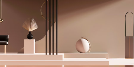3d rendering of minimal geometric shapes, podium for product presentation.の素材
