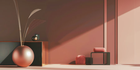 Interior of modern living room with dark red walls, concrete floor, 3d renderの素材