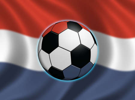 Soccer ball and the flag of the Netherlands (flag out of focus)の写真素材