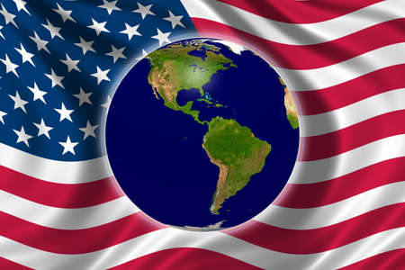 Protect Environment - the us flag and planet earthの写真素材