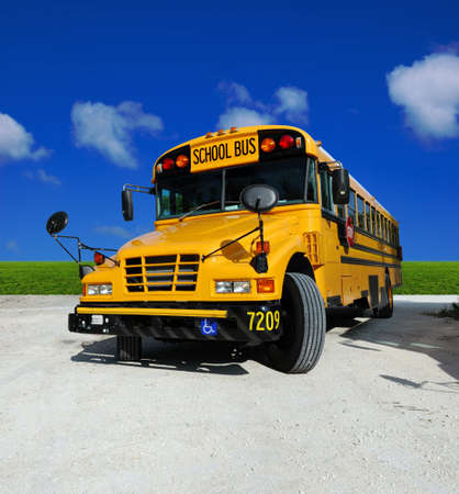 School Bus on a sunny day - detailed front of a school bus