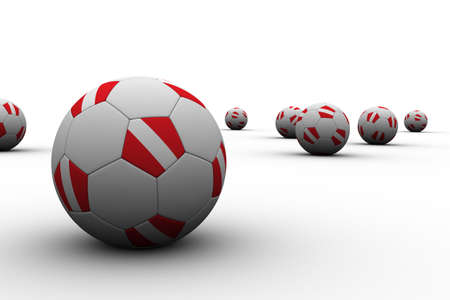 Austrian soccer balls - 3D render of austrian soccer balls laying aroundの写真素材