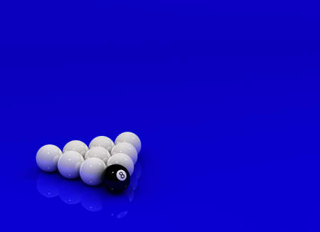 Eight Ball in front of nine white Billiard balls over reflective surfaceの写真素材