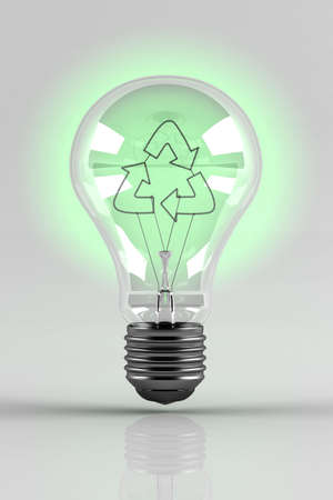 Renewable energy - light bulb with a filament in the shape of a recycling symbol