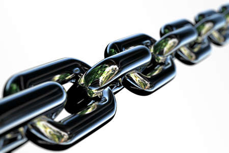 Closeup of a few links of a chrome chain with very shallow depth of fieldの写真素材