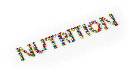 Pills arranged to display the word nutrition