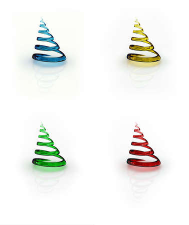 3D render of colorful abstract swirls over white background with reflectionの写真素材