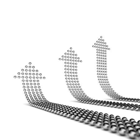 Chrome spheres shaping three arrows pointing upwardsの写真素材