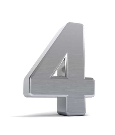 The number four as a brushed chrome object over whiteの写真素材
