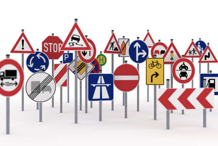 Too many traffic signs on white backgroundの写真素材