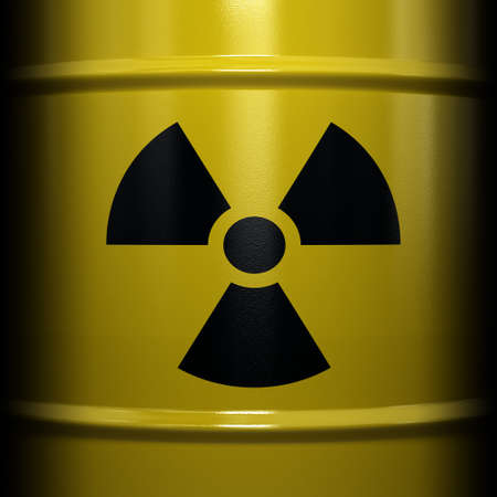 Radioactive symbol imprinted onto a barrel with nuclear wasteの写真素材