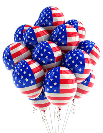 Patriotic US balloons with american flag design over whiteの写真素材