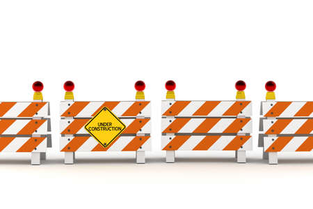 A line of barriers with under construction sign