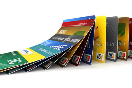 Fake credit cards in a row falling - credit card debt concept