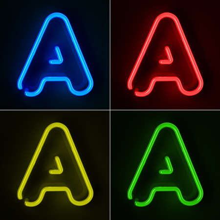Highly detailed neon sign with the letter A in four colorsの写真素材