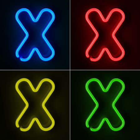 Highly detailed neon sign with the letter X in four colorsの写真素材