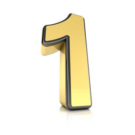 The number one as a shiny metal object over white