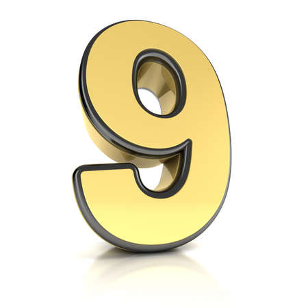 The number nine as a brushed chrome object over whiteの写真素材