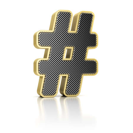 The pound sign as a perforated metal object over white