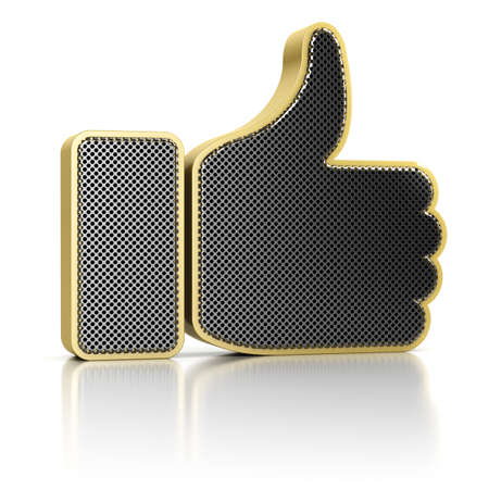 Thumbs up symbol as a perforated metal object over white background