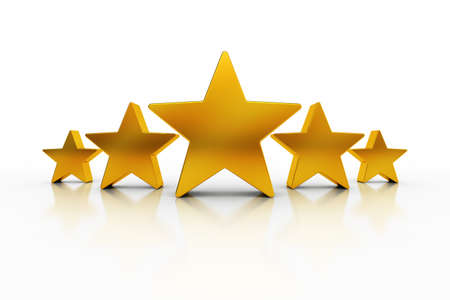 Five golden stars over white background representing excellence