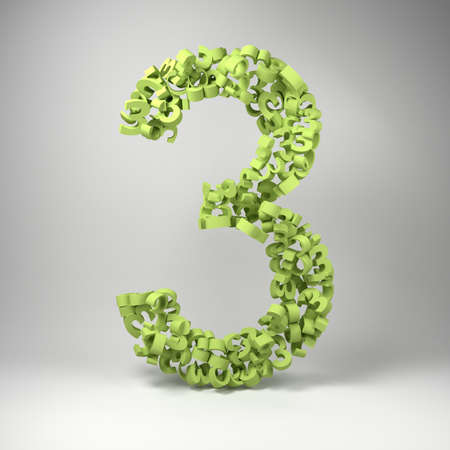 The number three made out of smaller number threes in a studio settingの写真素材