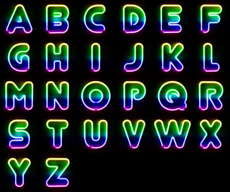 Alphabet set made out of colorful neon lettersの写真素材