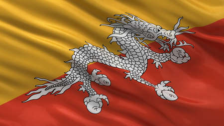 Flag of Bhutan waving in the windの写真素材