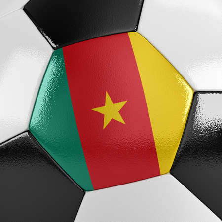 Close up view of a soccer ball with the Cameroonian flag on itの写真素材