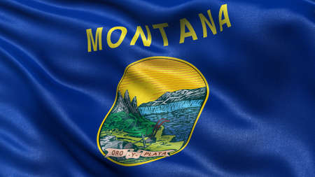 US state flag of Montana with great detail waving in the wind.
